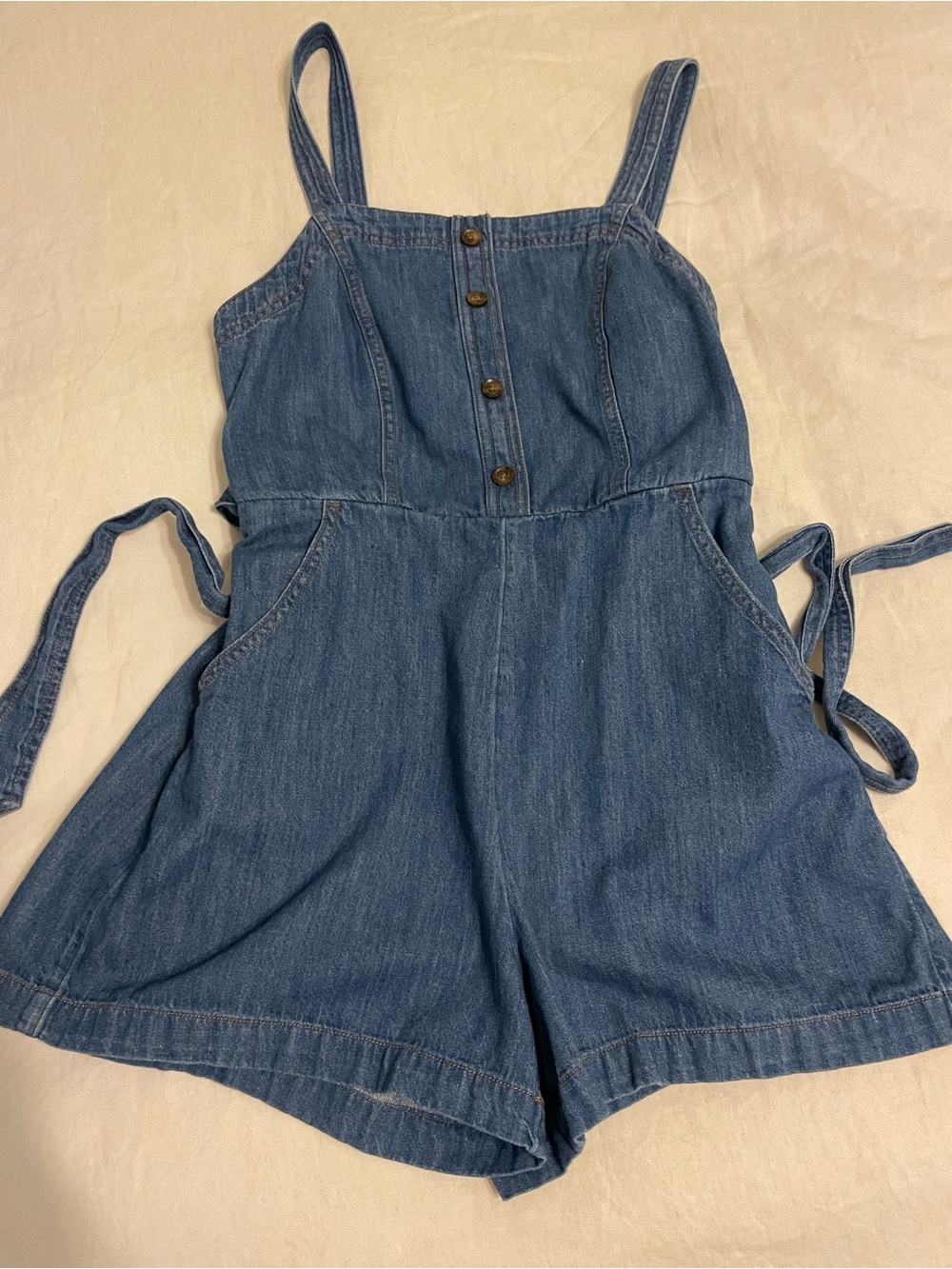 Denim Blue Button-Front Romper Women’s Size S